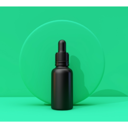 l'image représente un flacon compte gouttes, sur un fond vert