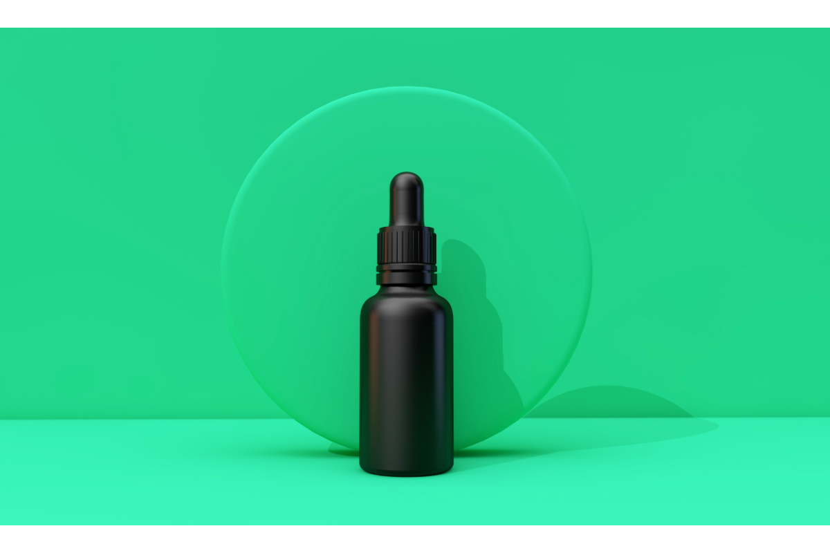l'image représente un flacon compte gouttes, sur un fond vert