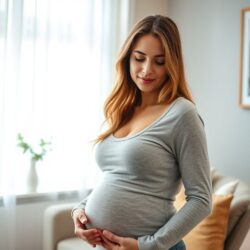 Femme enceinte dans son salon, elle va bientôt accoucher