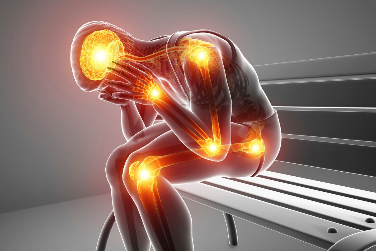 Illustration des douleurs articulaires mettant en évidence les zones inflammatoires du corps, représentant les principaux facteurs de risque de l’arthrose.