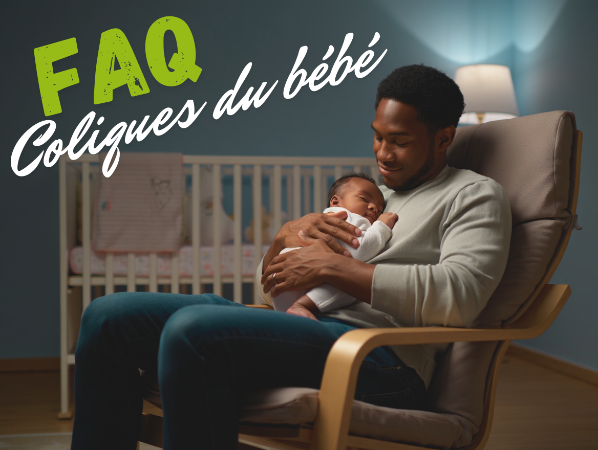 Père qui berce son bébé souffrant de coliques dans une chambre calme – colique bébé que faire, gestes apaisants et solutions naturelles.